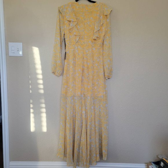 Lulus Yellow Floral Print Ruffled Long Sleeve Maxi Dress - Picture 3 of 3